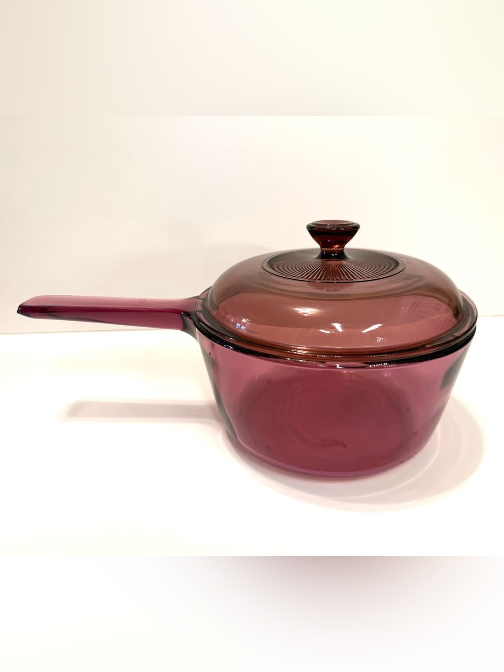 Vintage Vision Cranberry Glass Pyrex Covered Saucepan with Lid –  1.5 L